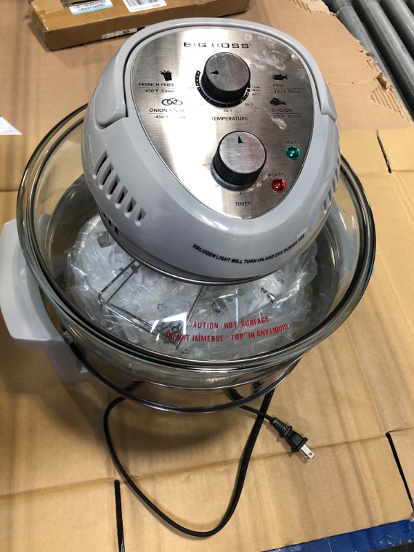 Photo 3 of **READ NOTES BEFORE PURCHASE** Big Boss Air Fryer, Super Sized 16 Quart Large Air Fryer Oven Glass Air Fryer, Infrared Convection Healthy Meal Electric Cooker with Timer, Dishwasher Safe, Plus 50+ Recipe Book Grey **SOLD FOR PARTS**