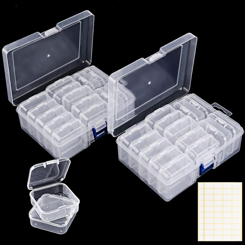 Photo 1 of Quefe 30pcs Bead Organizers in A Clear Organzier Box, 2 Sets Clear Plastic Diamond Painting Storage Container with Mini Boxes for Craft Organziers and Storage Art Embroidery Nail Accessories