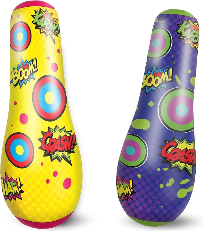 Photo 1 of 2 Pack Inflatable Bopper, 47 Inches Kids Punching Bag with Bounce-Back Action, Inflatable Punching Bag for Kids Presents