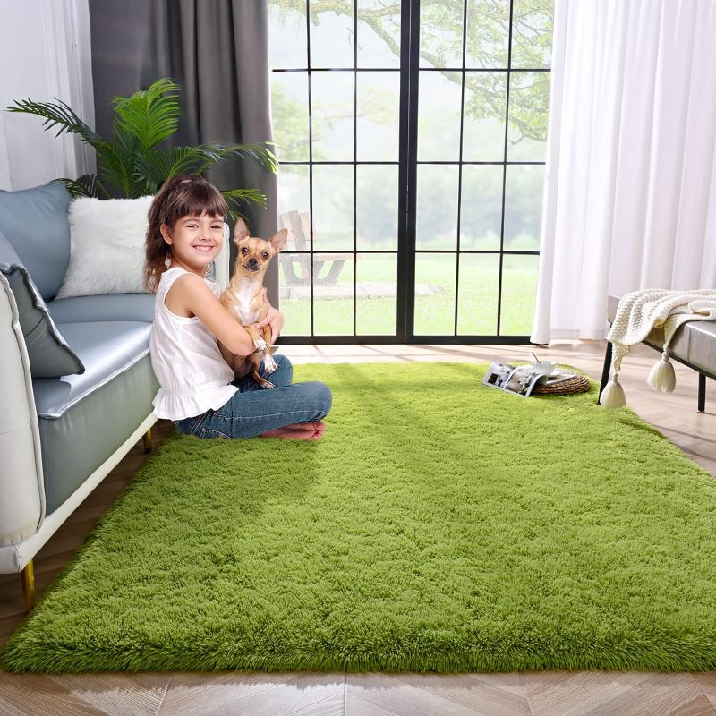 Photo 1 of  Area Rugs for Living Room, Super Soft Fluffy Fuzzy Rug for Bedroom, Green Furry Shag Rug, Plush Carpet Home Decor for Girls Kids Dorm Room, Accent Indoor Non-Slip Cute Baby Nursery Rug ***SIMILAR ITEM***