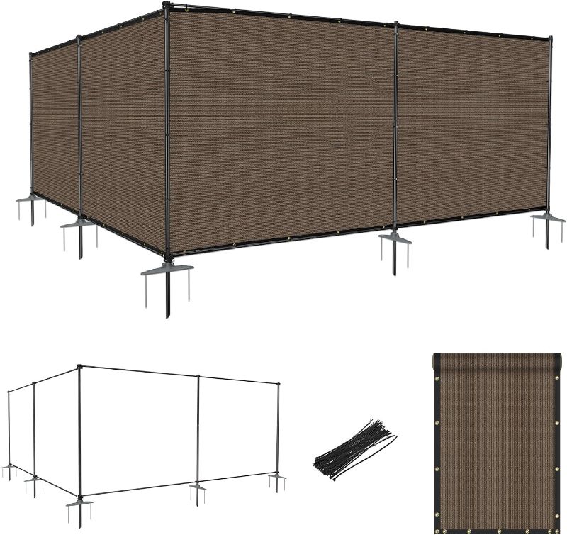 Photo 1 of  4'Hx216'W Outdoor Freestanding Privacy Screen Fence Panels with Iron Poles, Mesh Shade Net Cover Temporary Fencing for Patio Backyard Garden Deck, Brown
***Stock photo is a similar item*** 