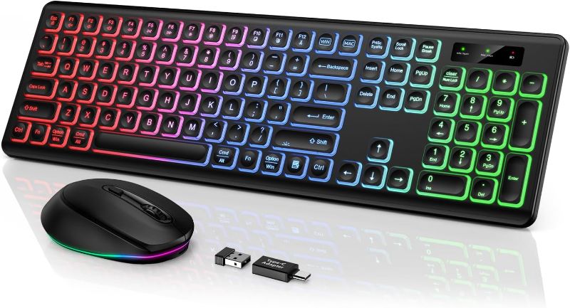 Photo 1 of Wireless Keyboard and Mouse Backlit, Quiet Light Up Keys, Tilt Legs, Sleep Mode - Rechargeable USB Cordless Combo for Computer, iMac, PC, Laptop - by SABLUTE, Black
