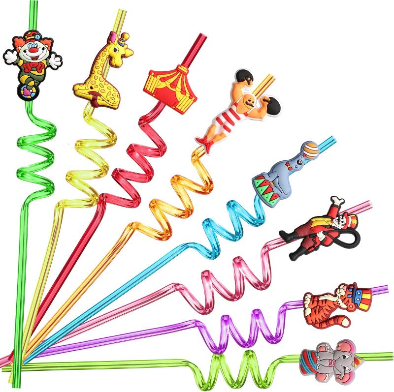 Photo 1 of 24 Circus Party Favors Drinking Straws for Circus Carnival Party Supplies with 2 PCS Straws Cleaning Brush
