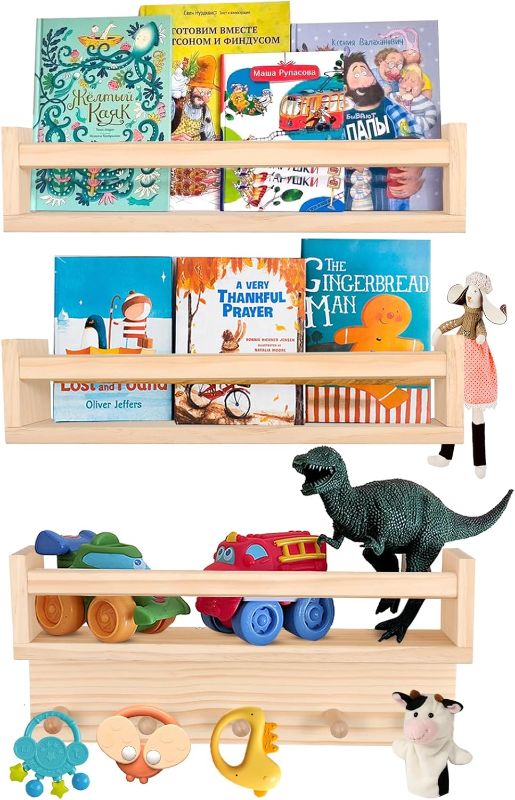 Photo 1 of birola Nursery Book Shelves Set of 3,Nursery Shelves for Bookshelf Wall,Wall Bookshelves for Kids?Bathroom Decor, Kitchen Spice Rack (Natural)
