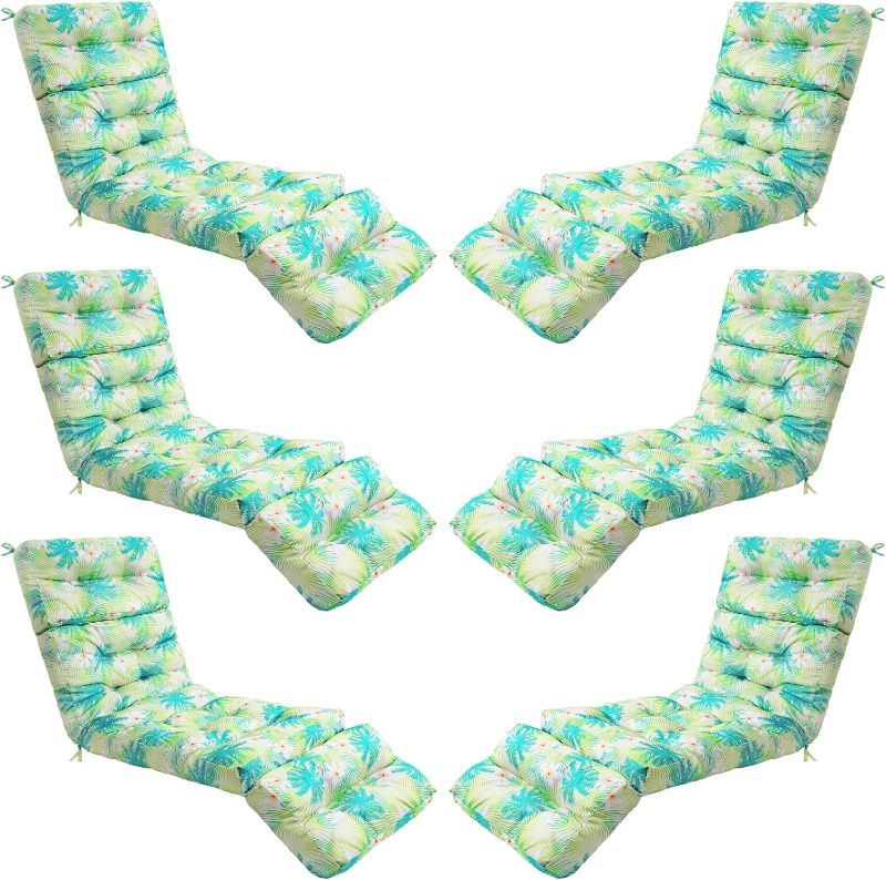 Photo 1 of ***PARTIAL SET*** 
6 Pcs Outdoor Chaise Lounge Cushion Pool Patio Lounge Cushions 22 x 73 x 4.7H Inch Waterproof Lounge Chair Cushion Beach Lounge Cushion Replacement for Patio Lounge Chairs (Palm Tree Style)