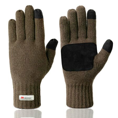 Photo 1 of EvridWear Mens Winter Warm Gloves Knitted Thermal Anti-Slip Adult Touchscreen Glove with 3M Thinsulate Insulated Lining Brown
