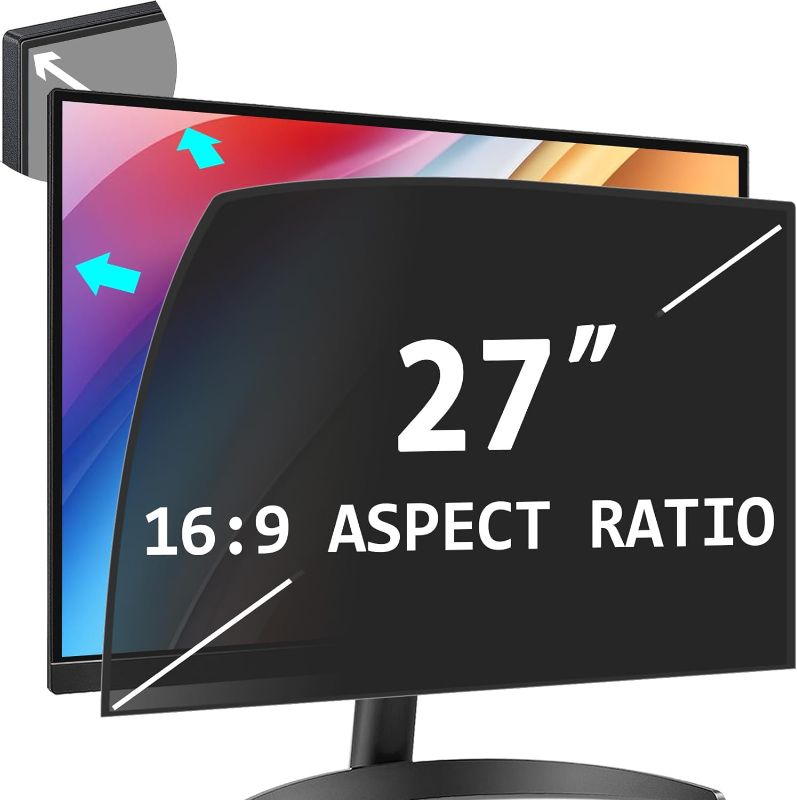 Photo 1 of PYS Upgrade 27 Inch Computer Monitor Privacy Screen Filter with - 16:9 Aspect Removable Anti Glare Blue Light Crystal Clear Privacy Screen Shield - No Magnetic No Glue - Anti Scratch Screen Protector
