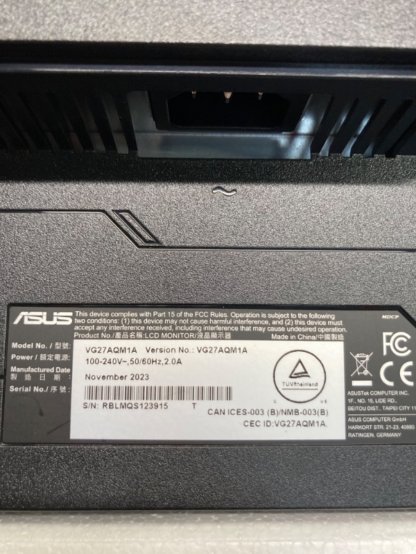 Photo 1 of ASUS TUF Gaming 27” 1440P Gaming Monitor (VG27AQM1A) - QHD (2560 x 1440), 260Hz, 1ms, Fast IPS, Extreme Low Motion Blur Sync, Freesync Premium, G-SYNC Compatible, DisplayHDR400, 3 Year Warranty 27" Fast IPS QHD 260Hz G-SYNC Monitor
***Used, but in good co