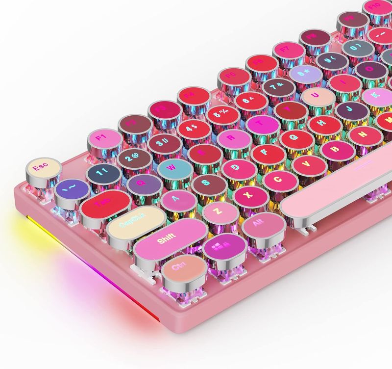 Photo 1 of HUO JI Mechanical Gaming Keyboard Typewriter Style with RGB Side Lit and Rainbow Backlit, Retro Style, Blue Switches - Clicky, Metal Panel, Lipstick 104 Keys USB Wired for Mac, PC, Cute Pink