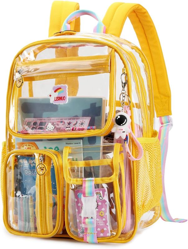 Photo 1 of Clear Backpack Heavy Duty,Transparent Backpacks for School,Girls bookbag Stadium Approved,With Keychain(Yellow)
