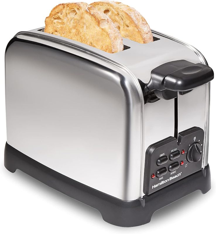 Photo 1 of Hamilton Beach Retro Toaster with Wide Slots, Sure-Toast Technology, Bagel & Defrost Settings, Auto Boost to Lift Smaller Breads, 2 Slice, Polished Stainless Steel (22782)