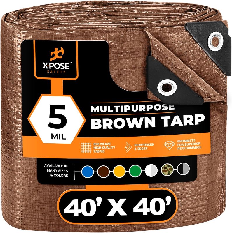 Photo 1 of Multipurpose Protective Cover Brown Poly Tarp - Durable, Water Resistant, Weather Resistant - 5 Mil Thick Polyethylene - by Xpose Safety ***SIMILARE ITEM*** ***DIFFERENT SIZE***