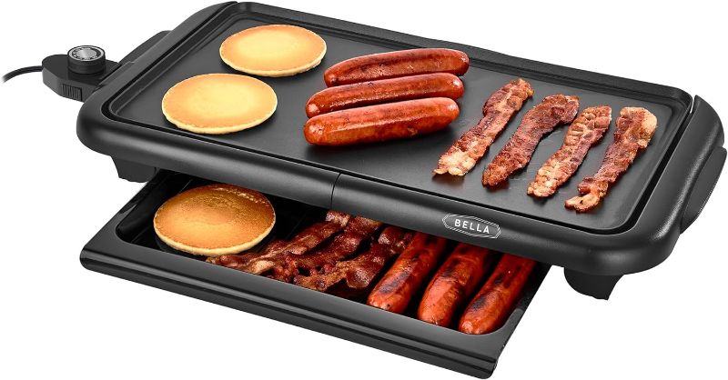 Photo 1 of BELLA Electric Griddle with Warming Tray - Smokeless Indoor Grill, Nonstick Surface, Adjustable Temperature & Cool-touch Handles, 10" x 18", Copper/Black