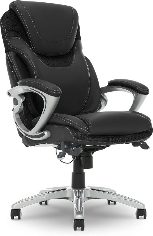 Photo 1 of Serta Bryce Executive Office Chair, Ergonomic Computer DeskChair with Patented AIR Lumbar Technology, Comfortable Layered Body Pillows for Cushioning, SertaQuality Foam, Bonded Leather, Black