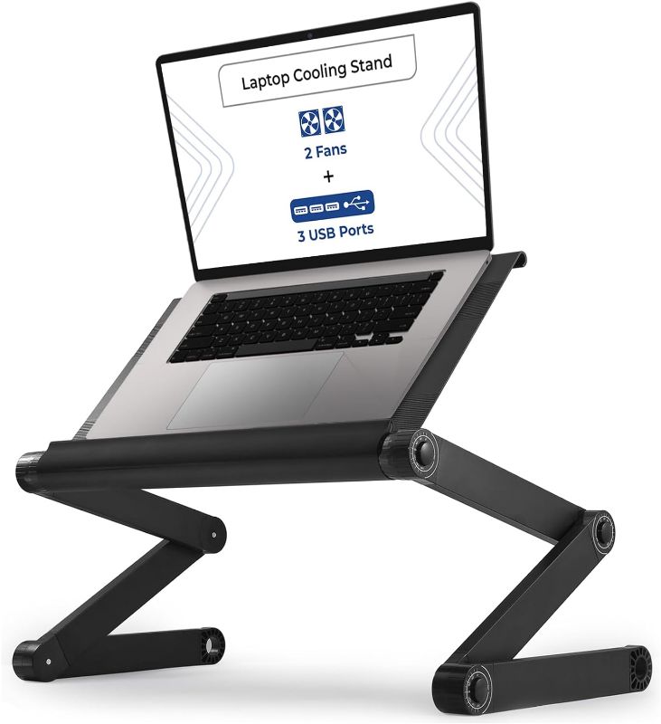 Photo 1 of WorkEZ Executive Laptop Cooling Stand Adjustable Laptop Desk for Bed foldable laptop stand with FAN USB Ports computer lap desk for laptop holder for bed laptop table ergonomic laptop stand for bed