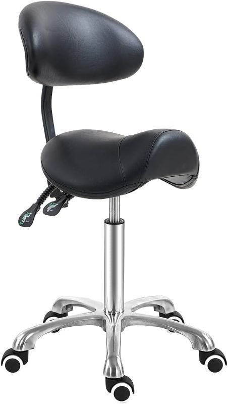 Photo 1 of Antlu Saddle Stool Chair with Back Support, Ergonomic Esthetician Stool Chair for Salon Tattoo Spa Medical Dentist Clinic (with Backrest, Black) ***SIMILAR ITEM***