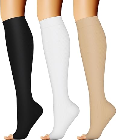 Photo 1 of CHARMKING 3 Pairs Open Toe Compression Socks for Women & Men Circulation 15-20 mmHg is Best Support for All Day Wear