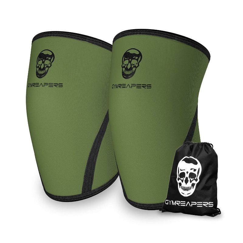 Photo 1 of Gymreapers Knee Sleeves (Pair w/Bag) - Knee Compression Sleeve Support for Squats, Weightlifting, and Powerlifting 7MM Neoprene Sleeves - 1 Year Warranty (Military Green/Black, XX-Large)