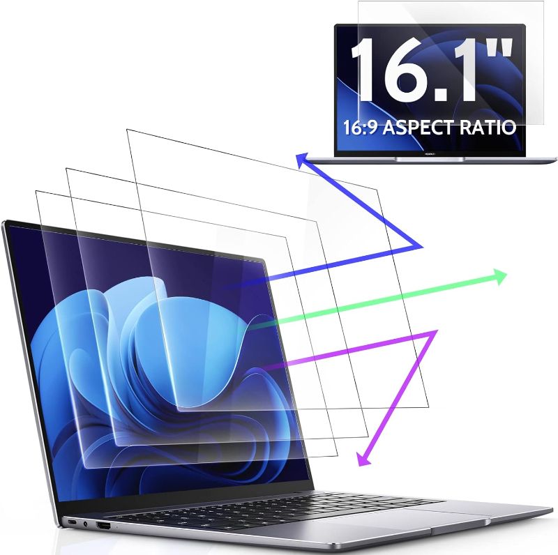 Photo 1 of 3 Pcs 16.1"/16" Anti Blue Light Screen Protector Compatible With Lenovo Hp Dell Acer Asus Samsung etc Laptop-16:9 Aspect, 16 Inch Computer Monitor Glare Filter Uv Blocker Shield Cover Eye Protection