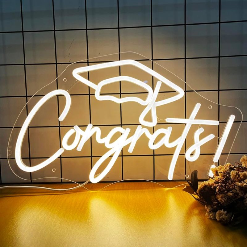 Photo 1 of Congrats Neon Sign LED Congrats Grad Neon Sign for Backdrop USB Powered Led Congrats Light Up Sign for Class of 2024 Party Graduation Decoration Congrats Grad Yard Sign
***Stock photo is a similar item*** 