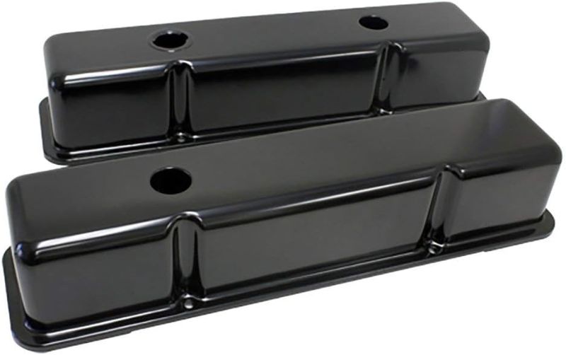 Photo 1 of 1958-86 Compatible/Replacement for Chevy Small Block 283-400 Tall Smooth Steel Valve Covers - Black