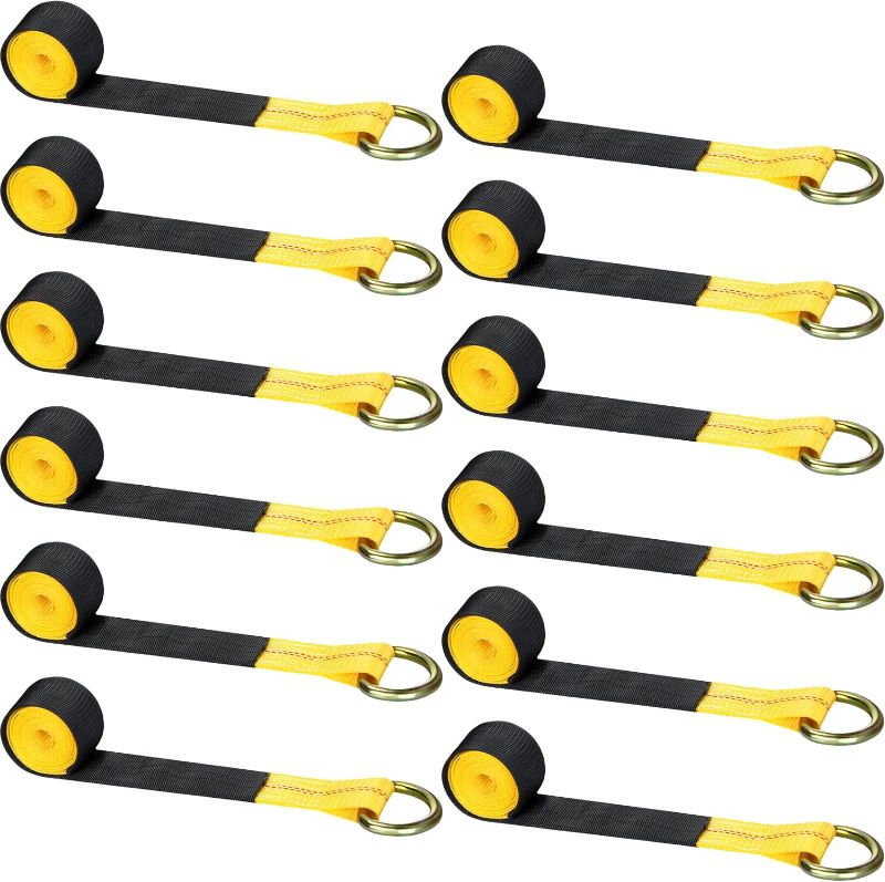 Photo 1 of 12 Pack Lasso Tow Strap with D Ring and Protective Sleeve Tow Truck Accessories 11, 000 Lbs Break Strength Auto Tie Down Auto Hauler for Wheel Lift Trailer Tow Truck (Yellow,2'' x 8')
