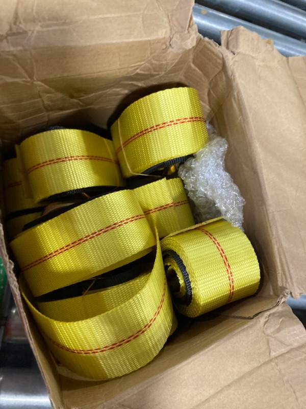 Photo 3 of 12 Pack Lasso Tow Strap with D Ring and Protective Sleeve Tow Truck Accessories 11, 000 Lbs Break Strength Auto Tie Down Auto Hauler for Wheel Lift Trailer Tow Truck (Yellow,2'' x 8')
