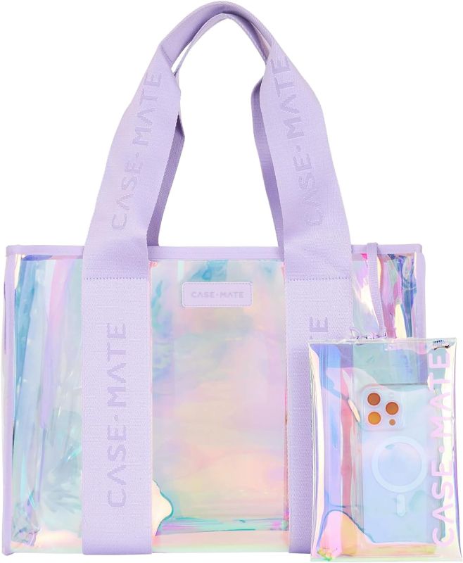 Photo 1 of Case-Mate 26L Large Beach Tote Bag for Women |17x12x8" Sandproof & Waterproof Beach Bag w/ Phone Pouch, Tip-Proof, & Jacquard Strap| Iridescent Clear Tote Bag for Beach, Pool, Travel, Cruise, Boat Bag
