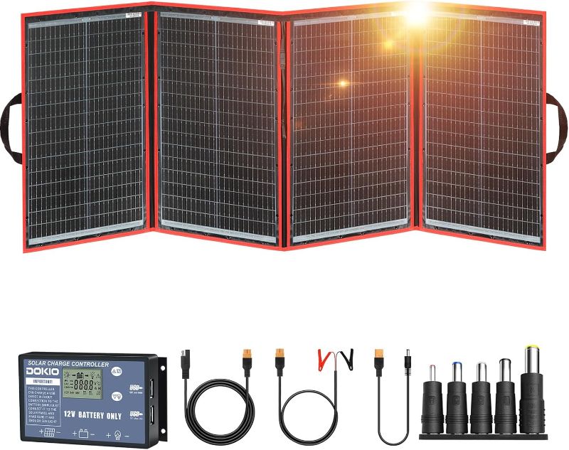 Photo 1 of DOKIO 220w 18v Portable Foldable Solar Panel Kit (29x21inch,11.7lb) Solar Charger with Controller 2 USB Output to Charge 12v Batteries/Power Station (AGM, Lifepo4) Rv Camping Trailer Emergency Power……
***New, but opened*** 