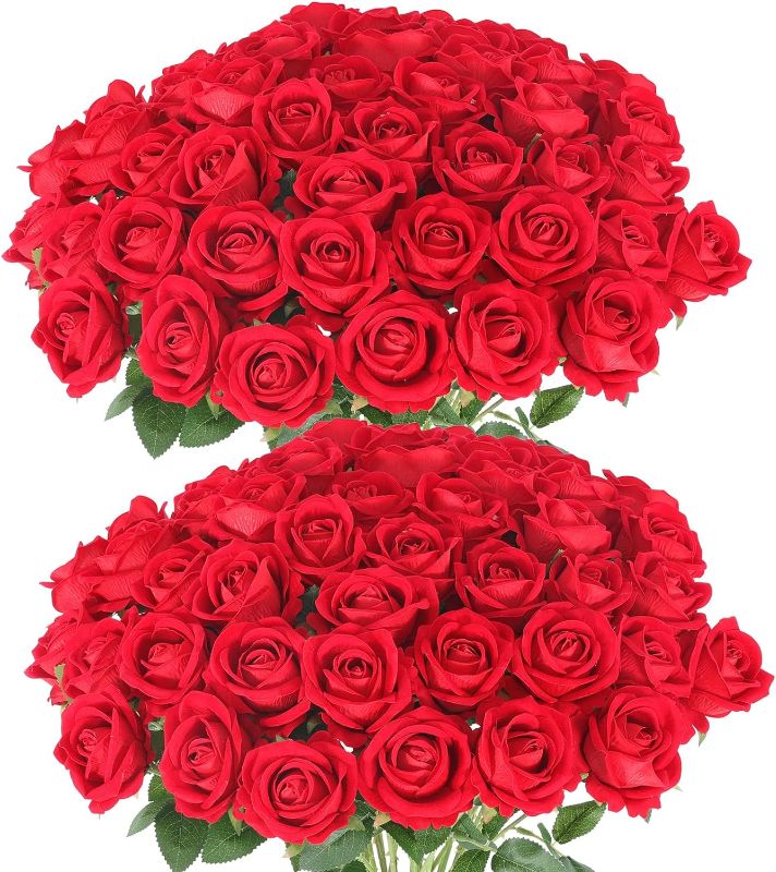 Photo 1 of Artificial Roses in Bulk, Fake Silk Roses Realistic Red Roses for Wedding Centerpieces Flower Arrangement Valentine's Day Home Decor 