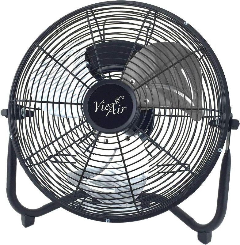 Photo 1 of ** 2PC** Vie Air 12 Inch Industrial Powerful and Quiet Heavy Duty Metal Floor Fan, Black