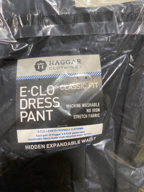 Photo 2 of Haggar Men's ECLO Stria Expandable-Waist Plain-Front Dress Pant 42W x 32L Black