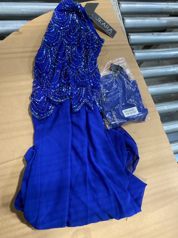Photo 1 of J Kara Women's One Size Scallop Beaded Pop Over Gown 6 Roya/Mercury