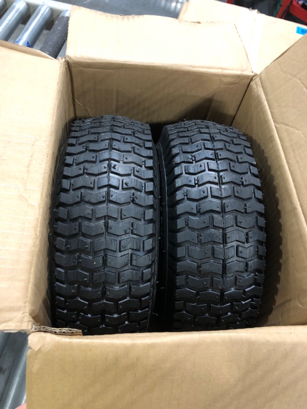 Photo 1 of DOUBLE BRIDGE 2 Pack 13x5.00-6 Lawn Tractor Pneumatic Wheel,Wheelbarrow tire Turf Tread,3.075" hub Length with Steel Rim,Flange ID 0.76''