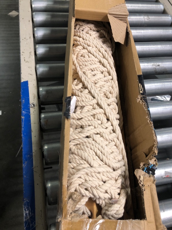 Photo 1 of 12ft Double Hammocks, Handwoven Traditional Cotton Rope Hammock with Hardwood Spreader Bar, Chains and Hooks for Indoor Outdoor, Max 450 lbs Capacity (Beige, Full)
