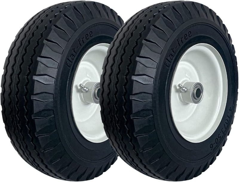 Photo 1 of 2-Pack 4.10/3.50-6" Flat Free Tire with Rim,13" Hand Truck Utility Universal Wheels, 3" Centered Hub with 5/8" Ball Bearings,w/Grease Fitting,410/350-6",410/350x6
