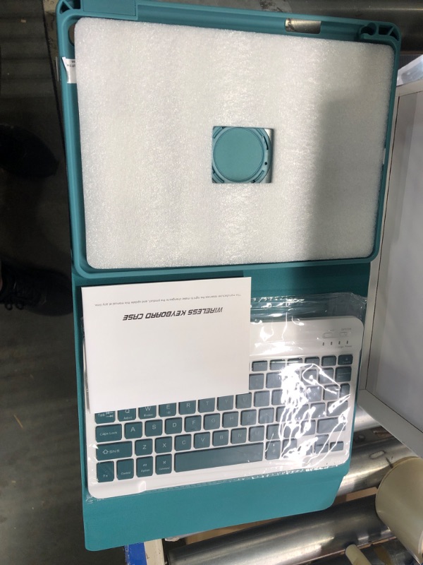 Photo 2 of iPad 9th/8th/7th Generation Case with Keyboard 10.2 Inch,360° Rotatable Magnetic Keyboard Case with Pencil Holder Grooves Design(2021/2020/2019),7 Color Backlit Detachable Wireless Keyboard(Teal) 360 Rotatable Detachable for 10.2" 7th/8th/9th Teal for 10.