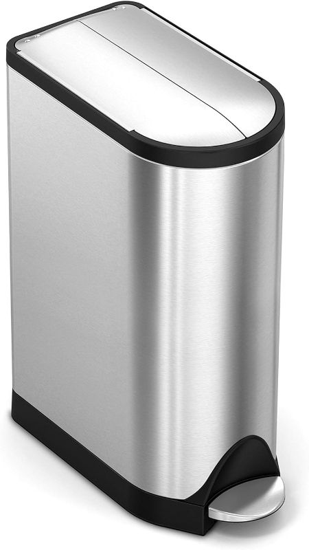 Photo 1 of simplehuman 18 Liter/4.8 Gallon Butterfly Lid Kitchen Step Trash Can, Brushed Stainless Steel & Code V Custom Fit Drawstring Trash Bags in Dispenser Packs, 16-18 Liter/4.2-4.8 Gallon, Clear –60 Liners