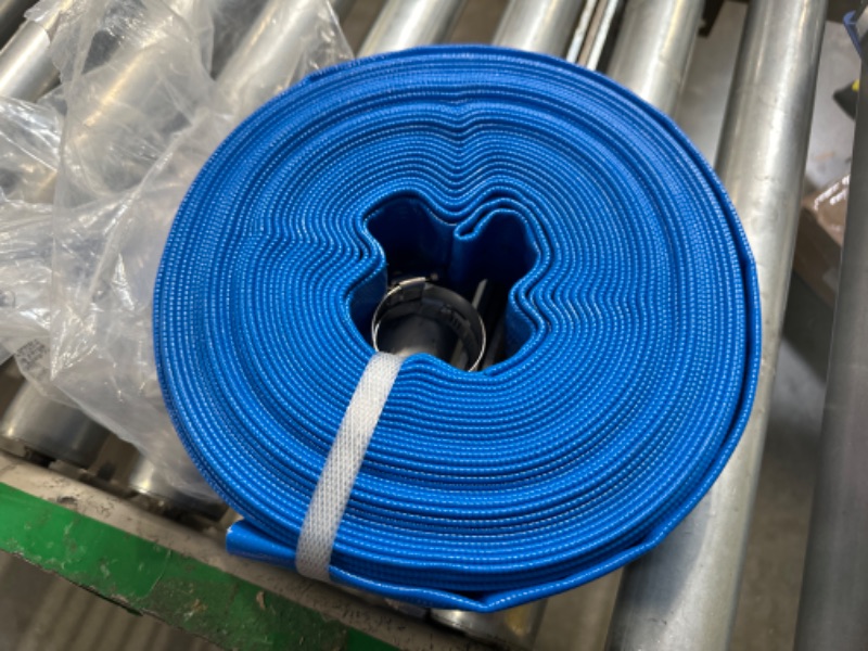 Photo 2 of 1-1/2" (Flat 2.6’’ width) x 50 FT Pool Backwash Hose, Blue Heavy Duty Reinforced PVC Lay Flat Water Discharge Hose for Swimming Pool Filter Pump,with 1 Clamp… 1-1/2'' x 50 FT Blue