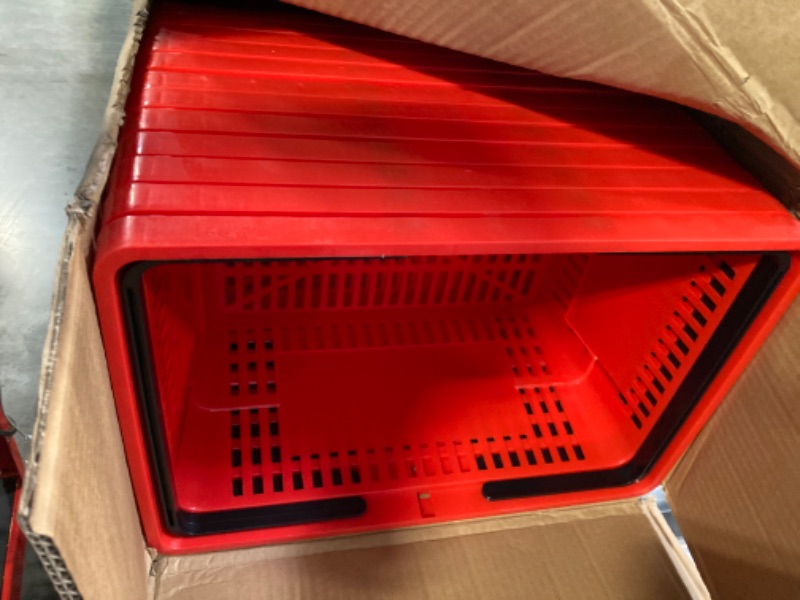 Photo 1 of 12 Pcs Shopping Baskets 20 L Plastic Shopping Baskets with Handles 16.9 * 11.8 * 9.1 Inches Store Baskets Retail Baskets with Handles for Market Grocery Supplies Thrift Convenience Storage (Red)
