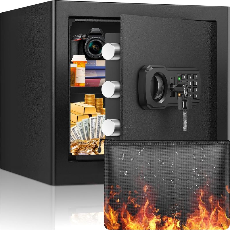 Photo 1 of 1.4 Cu ft Home Safe Fireproof Waterproof, Fireproof Safe Box with Fireproof Document Bag, Digital Keypad and Removable Shelf, Personal Security Safe for Home Firearm Money Medicines Valuables