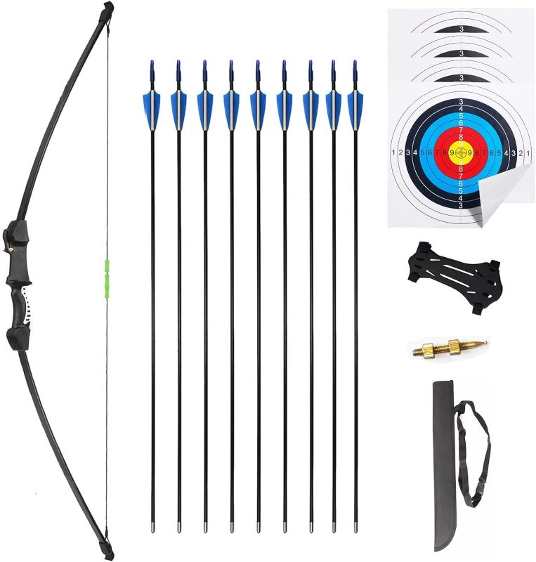 Photo 1 of 45" Bow and Arrows Set for Teens Recurve Archery Beginner Gift Longbow Kit 9 Arrows, 4 Target Face for Backyard Game