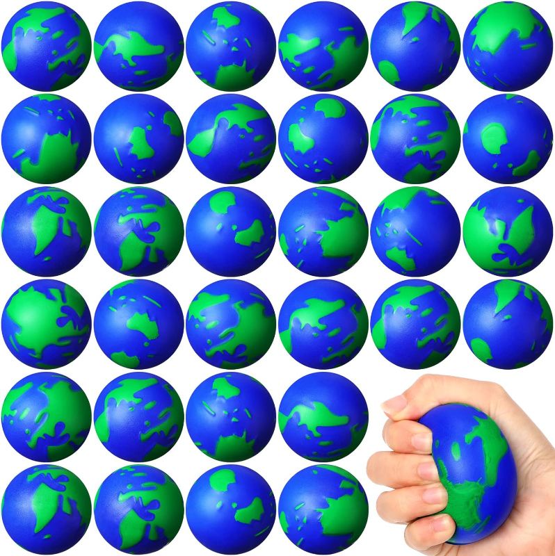 Photo 1 of 48 Pcs 2.5'' World Stress Balls Bulk Earth Stress Relief Toys Ball Mini Globe Squeeze Balls Bouncy Educational Foam Balls for Prizes Birthday Party Favors Gifts