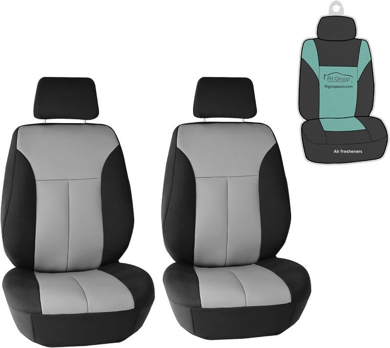 Photo 1 of FH Group Car Seat Covers Ultra-Flex Waterproof Seat Cover Neoprene Front Pair Set Gray Seat Covers, Airbag Compatible with Gift Universal Fit Interior Accessories for Cars Trucks and SUVs