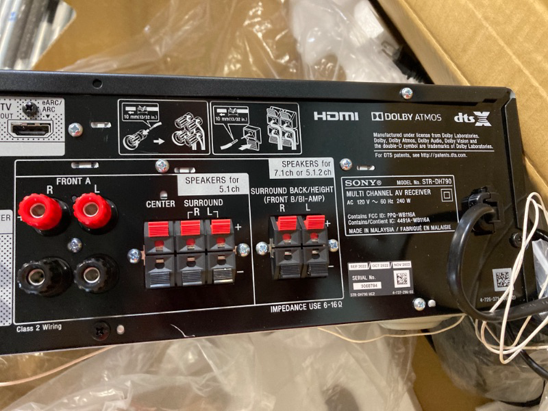 Photo 1 of Sony STR-DH790 7.2-ch AV Receiver, 4K HDR, Dolby Vision, Dolby Atmos, dts:X, with Bluetooth with 16-Gauge Speaker Wire - 100 Feet and Banana Plugs - 6 pairs w/ Wire and Plug