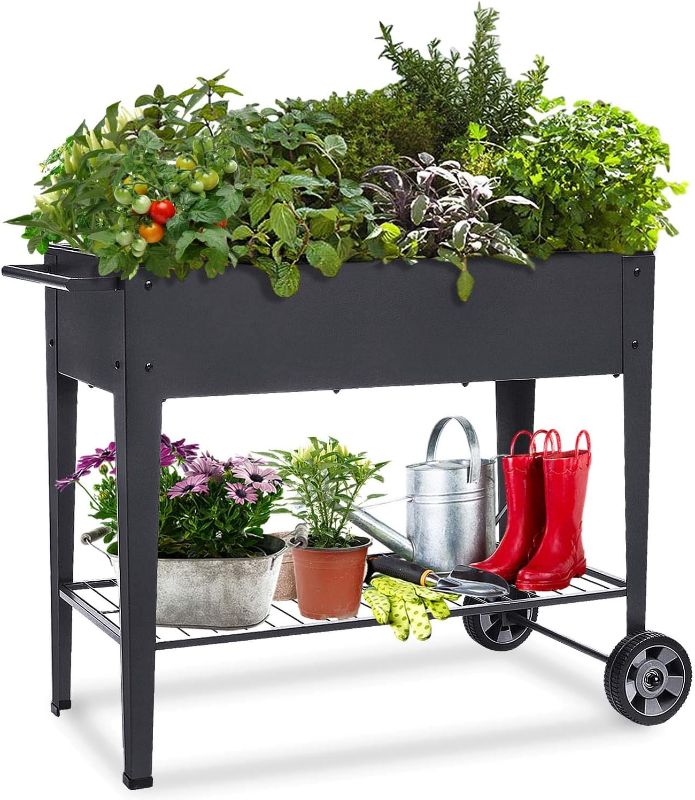 Photo 1 of **SEEMS TO BE USED** FOYUEE Raised Planter Box with Legs Outdoor Elevated Garden Bed On Wheels for Vegetables Flower Herb Patio
