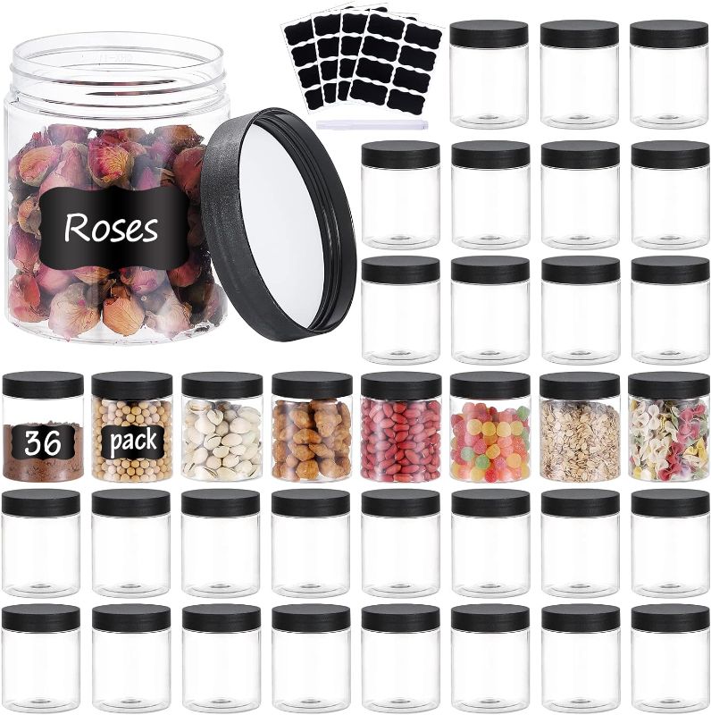 Photo 1 of 36PCS 8OZ Plastic Jars with Screw On Lids, Pen and Labels Refillable Empty Round Slime Cosmetics Containers for Storing Dry Food, Makeup, Slime, Honey Jam, Cream, Butter, Lotion (Black)
