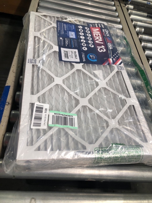 Photo 1 of BNX 14x25x1 MERV 13 Air Filter 4 Pack - MADE IN USA - Electrostatic Pleated Air Conditioner HVAC AC Furnace Filters - Removes Pollen, Mold, Bacteria, Smoke 14x25x1 4-Pack