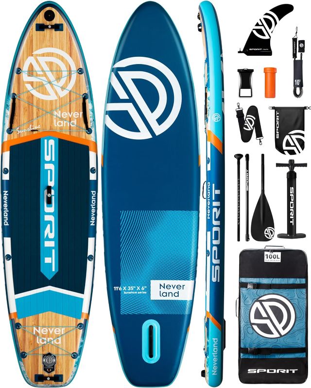 Photo 1 of 11'6×35" Super Wide Inflatable Stand Up Paddle Board, Ultra Stable SUP Board for Adults, 450lb Capacity with Shoulder Strap, 100L Backpack, Removable US Fin, Floating Paddle, Safety Leash
