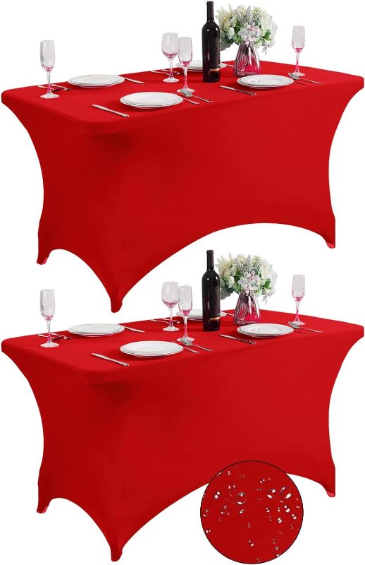 Photo 1 of 2Pack Waterproof Spandex Table Cover for 4FT Table Universal Fitted Stretch Tablecloth for Party, Banquet, Wedding and Events-Red
